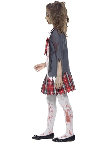 Smiffys Zombie School Girl Costume, Grey with Skirt, Jacket, Mock Shirt & Tie, Halloween Child Fancy Dress, Zombie Dress Up Costumes